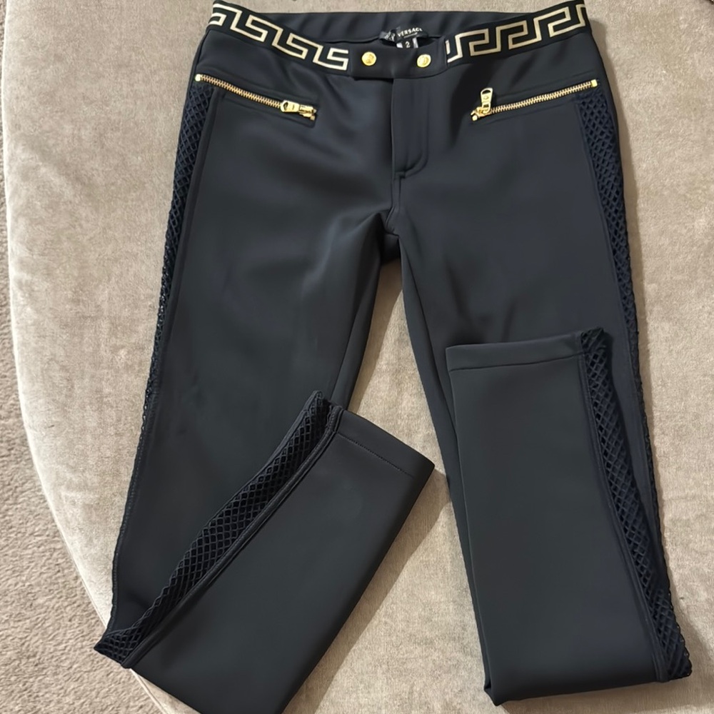 Versace Black Pants with Gold Medallions